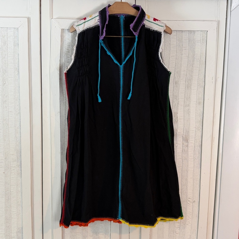 Carolina K Oaxacan Black Embroidered Cotton Dress small